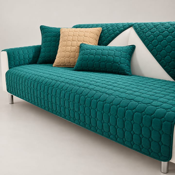The Quilted Corduroy Plush Sectional Sofa Cover, Dark green