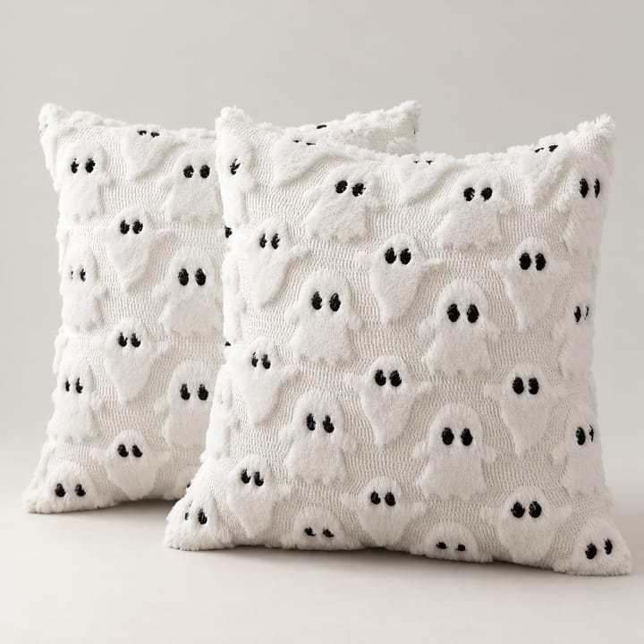 The Embroidered Plush Pumpkin Pillow Cover, White ghost
