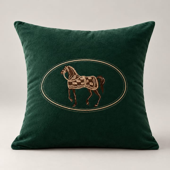 The Embroidered Horse Pillow Cover, Dark green