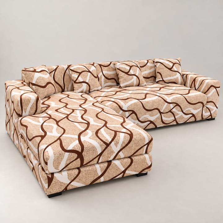 The Printed Stretch Sectional Sofa Cover, Beige and brown waves