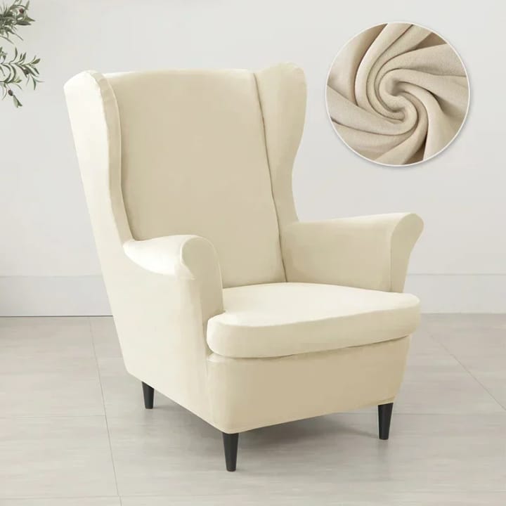 The Wingback Velvet Slipcover Set, Beige