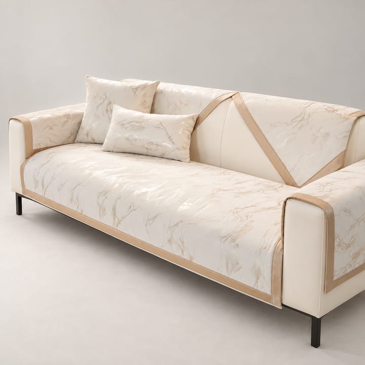 The Marble Print Velvet Sectional Cover, White