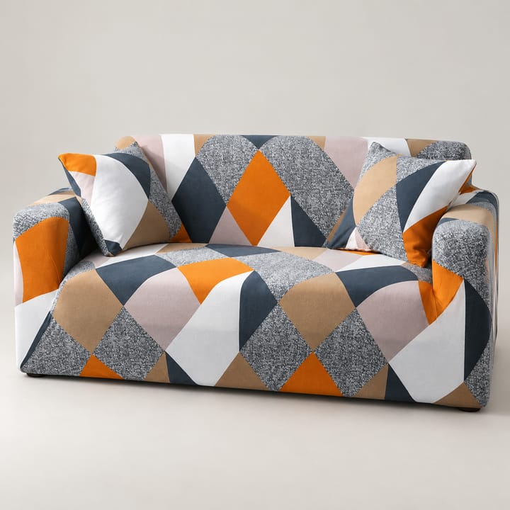 The Printed Jacquard Stretch Couch Cover, Orange gray diamonds