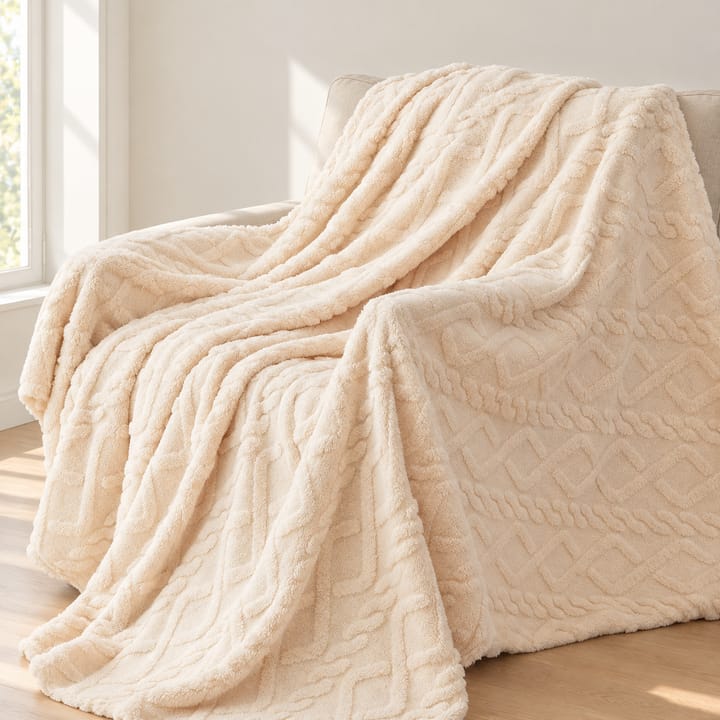 The Cable Jacquard Coral Fleece Throw