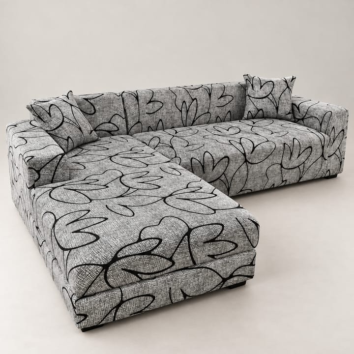 The Printed Stretch Sectional Sofa Cover, Gray leaf outline