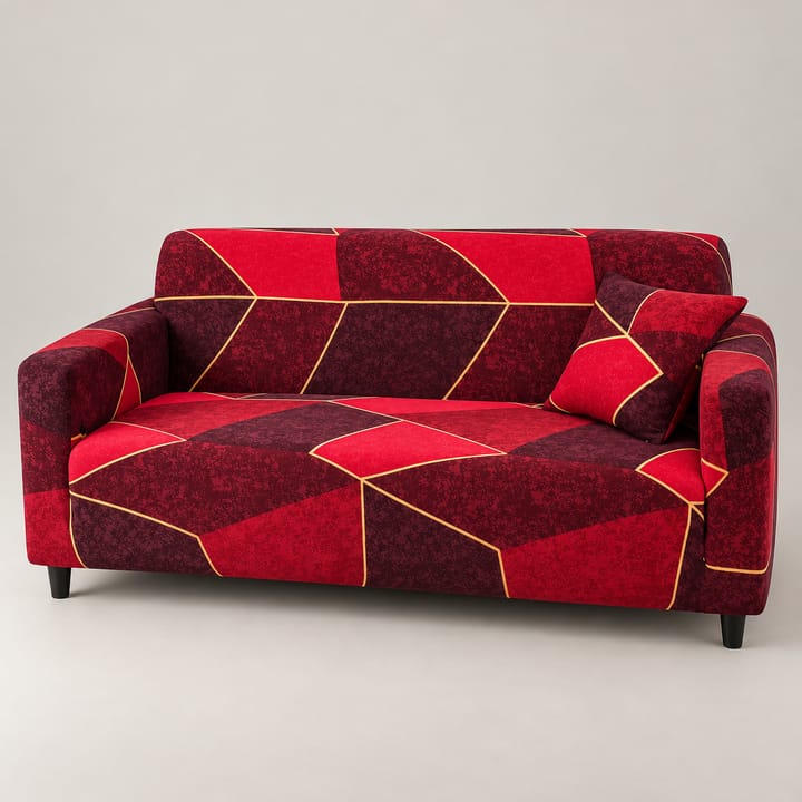 The Printed Jacquard Stretch Couch Cover, Red geometric