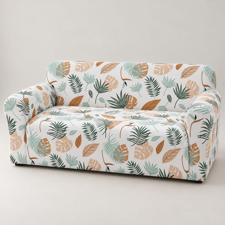 The Printed Jacquard Stretch Couch Cover, White tropical leaves