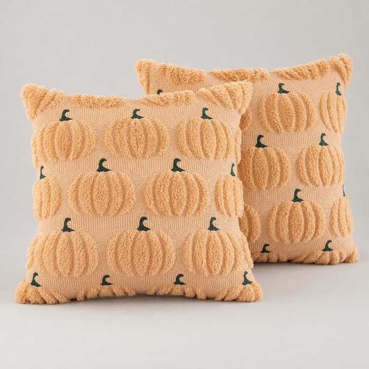 The Embroidered Plush Pumpkin Pillow Cover, Beige pumpkin