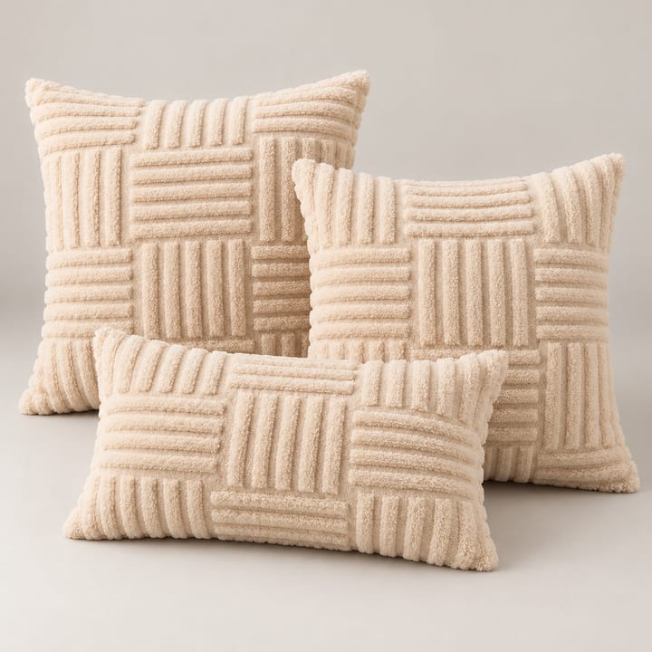 The Ribbed Grid Faux Fur Pillow Cover, Khaki