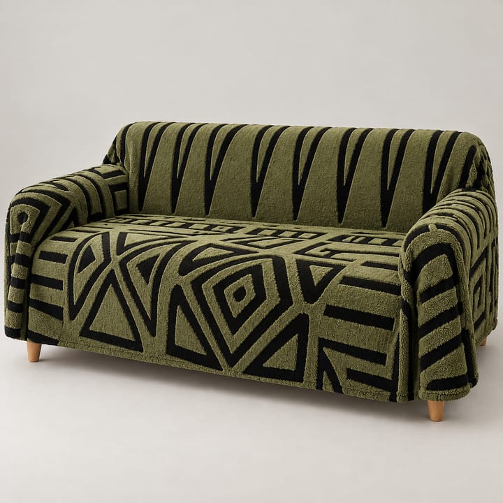 The Boho Fleece Sofa Throw, Olive green