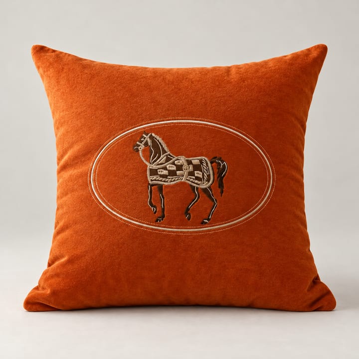 The Embroidered Horse Pillow Cover, Rust