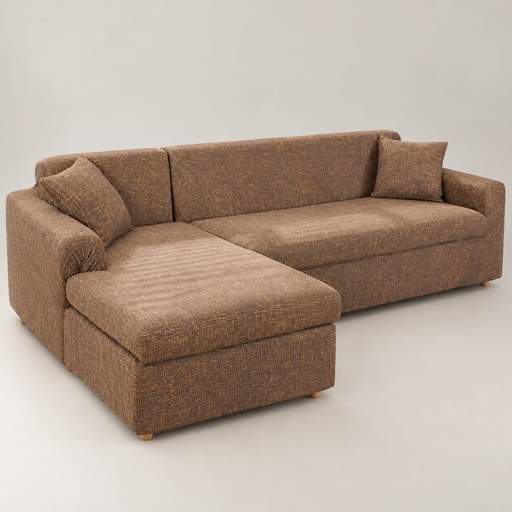 The Printed Stretch Sectional Sofa Cover, Brown grid
