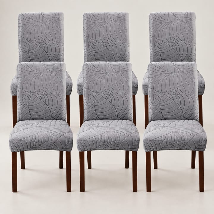 The Leaf Jacquard Dining Chair Cover, Light gray, 6 covers