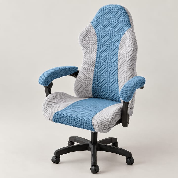 The Spliced Stretch Gaming Chair Cover, Lake blue and light gray