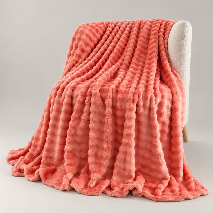 The Wave Stripe Faux Fur Throw, Coral