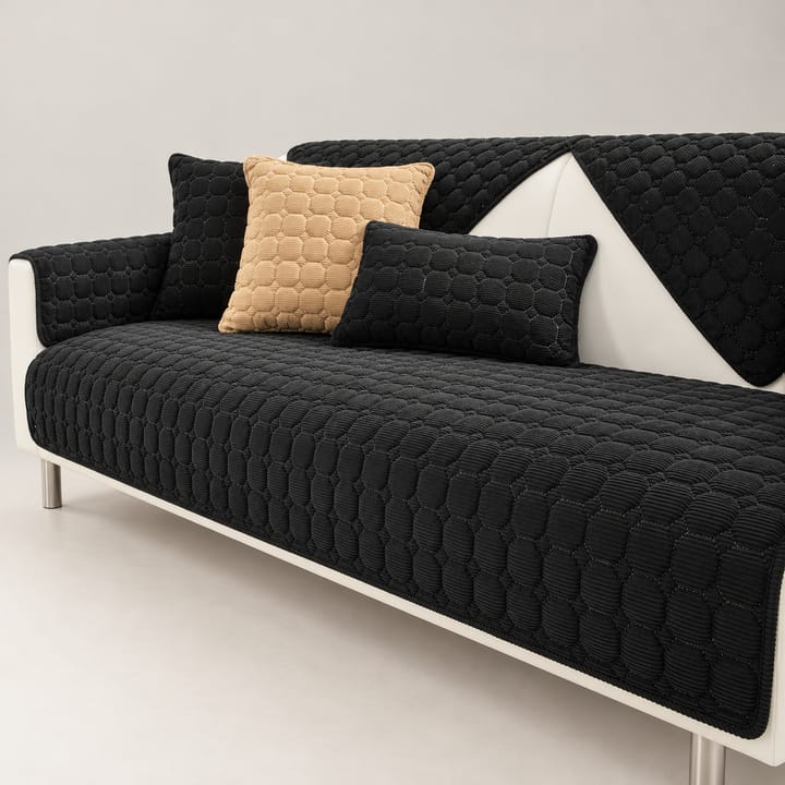 The Quilted Corduroy Plush Sectional Sofa Cover, Black