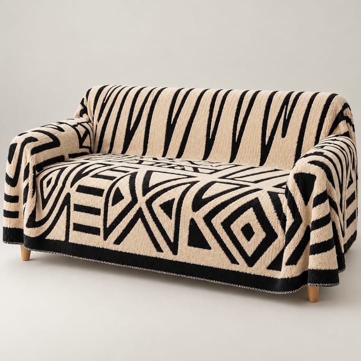 The Boho Fleece Sofa Throw, Beige