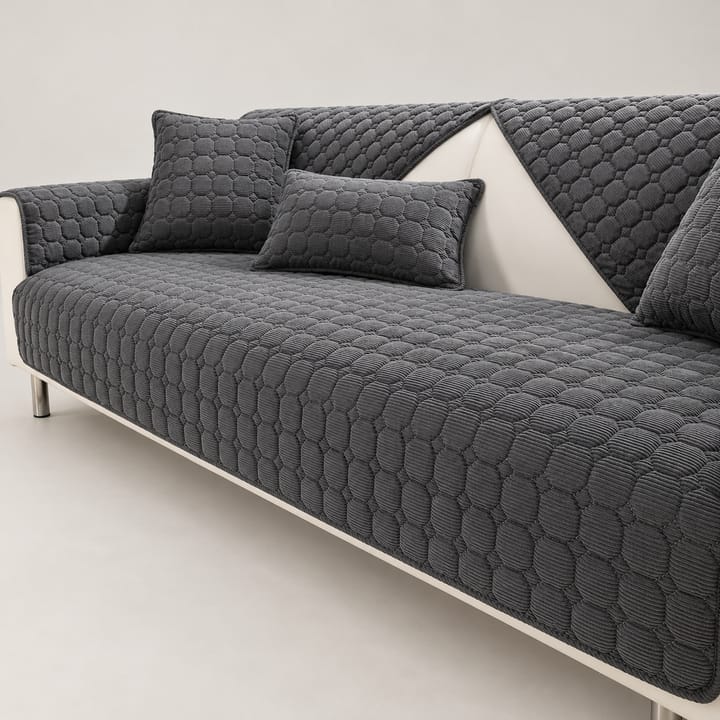 The Quilted Corduroy Plush Sectional Sofa Cover, Dark gray