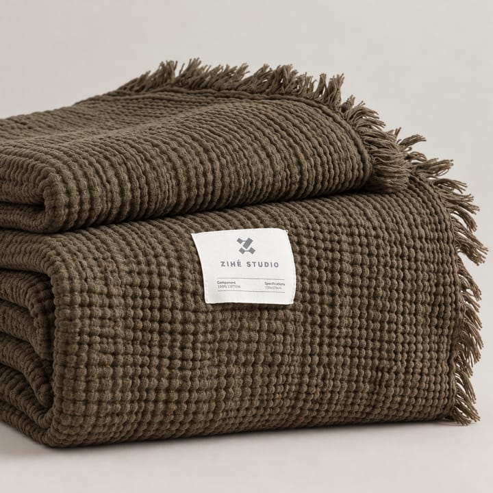 The Fringed Gauze Throw, Olive