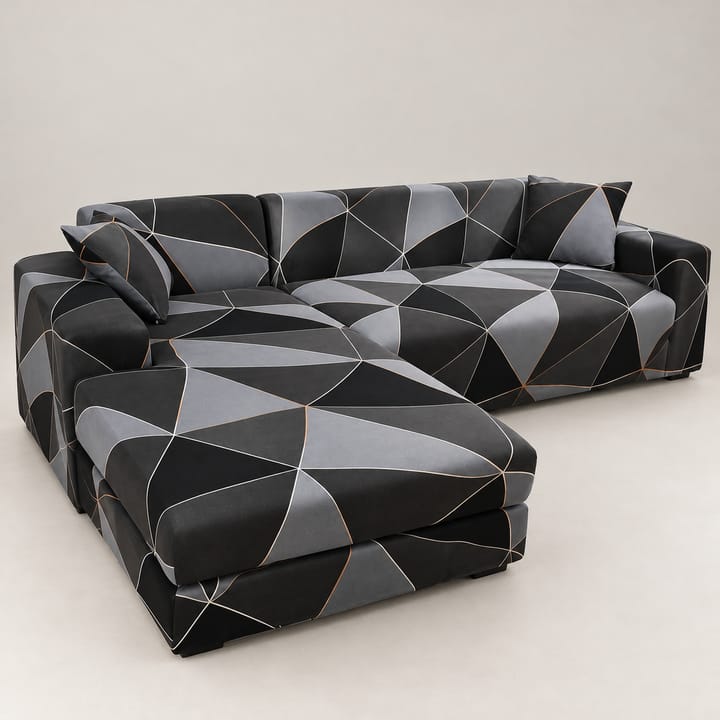 The Printed Stretch Sectional Sofa Cover, Black and gray triangles