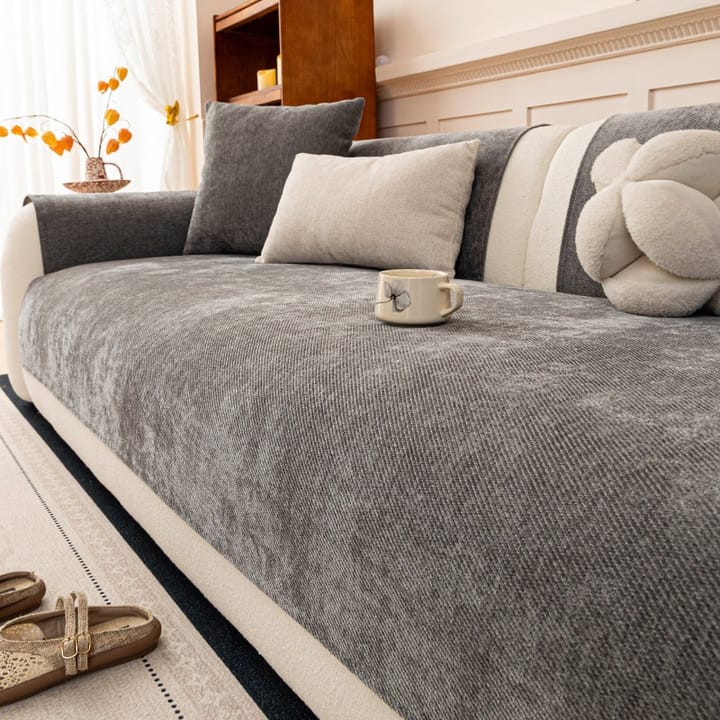 The Twill Chenille Couch Cover, Dark Gray