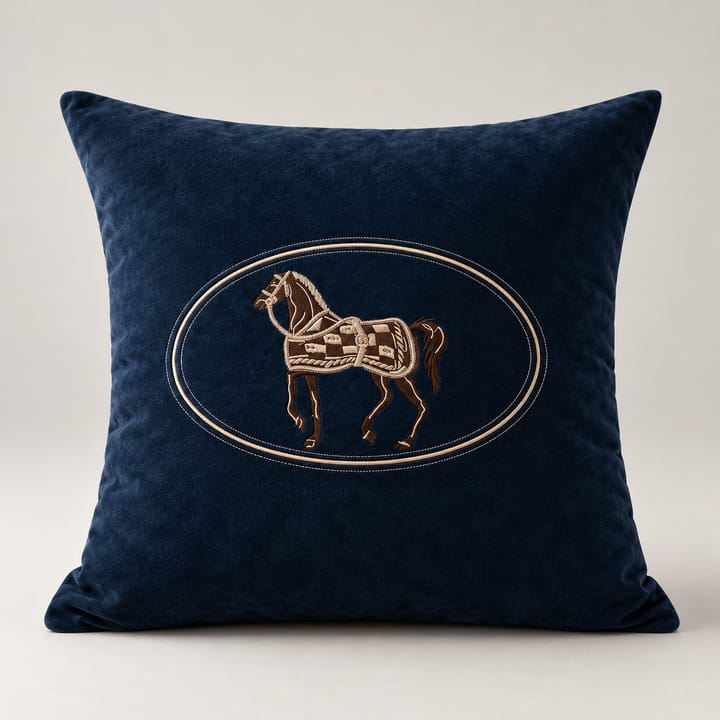 The Embroidered Horse Pillow Cover, Navy