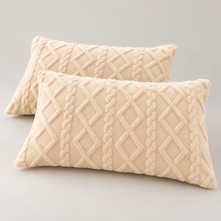 The Diamond Cable Knit Velvet Pillow Cover, Beige