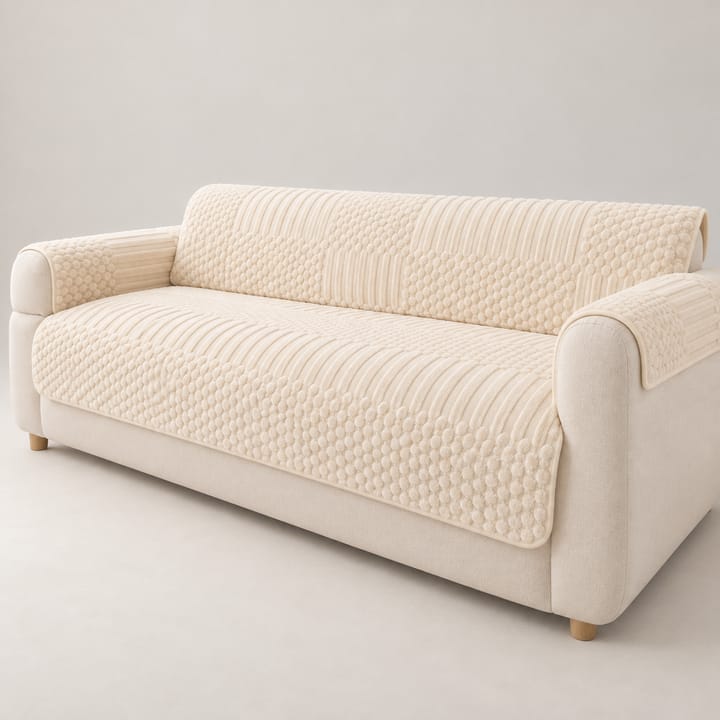 The Quilted Tufted Fleece Sofa Seat Cover, Cream