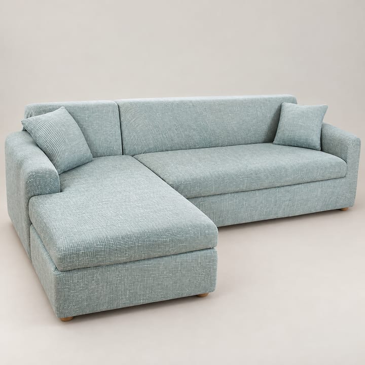 The Printed Stretch Sectional Sofa Cover, Light blue grid