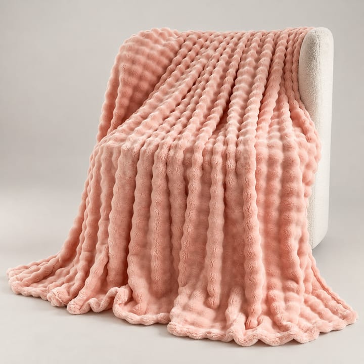 The Wave Stripe Faux Fur Throw, Peach