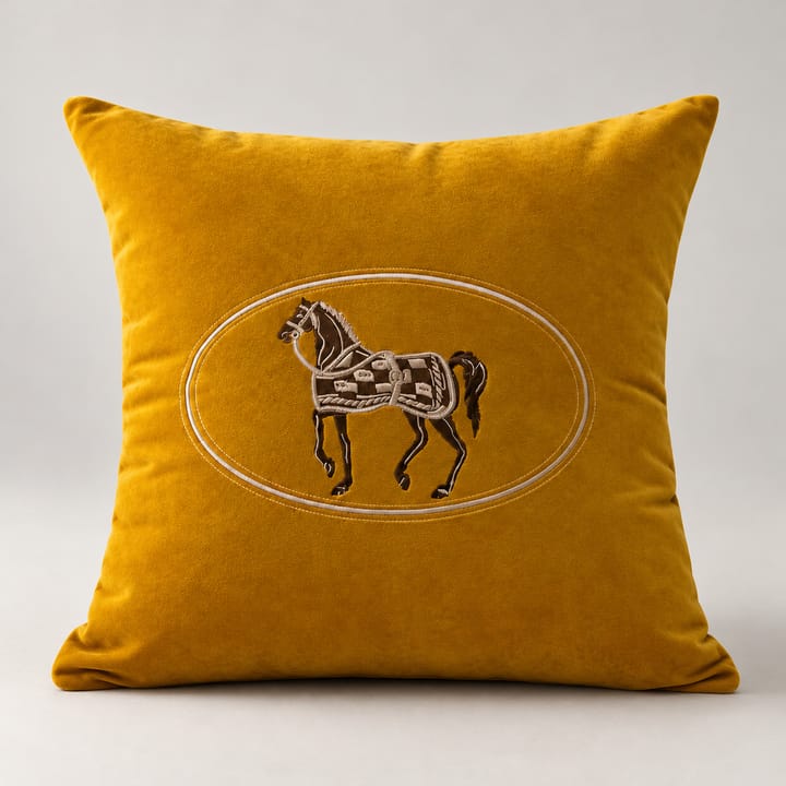 The Embroidered Horse Pillow Cover, Mustard