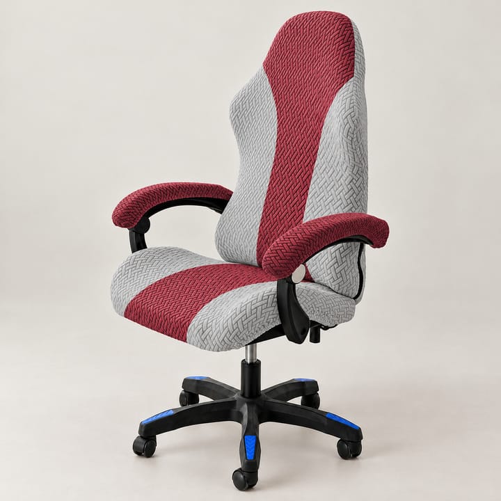 The Spliced Stretch Gaming Chair Cover, Wine red and light gray