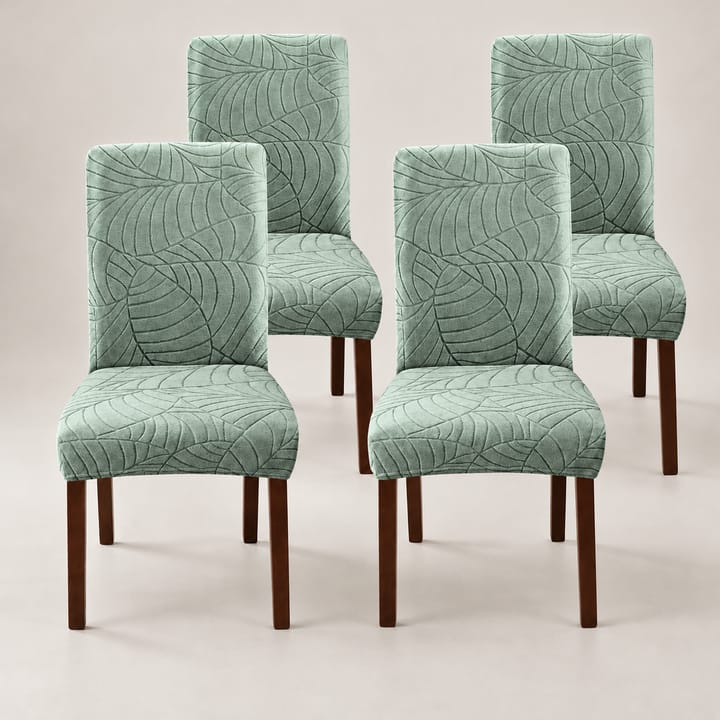The Leaf Jacquard Dining Chair Cover, Beige, 4 covers