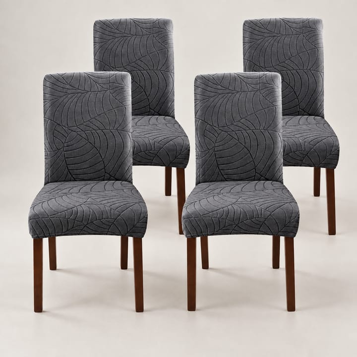 The Leaf Jacquard Dining Chair Cover, Dark gray, 4 covers