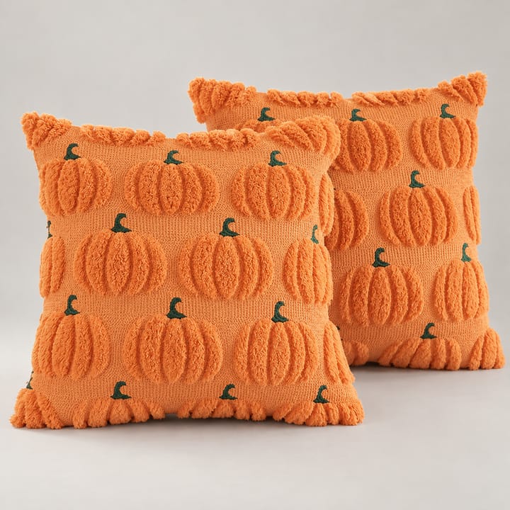 The Embroidered Plush Pumpkin Pillow Cover, Orange pumpkin