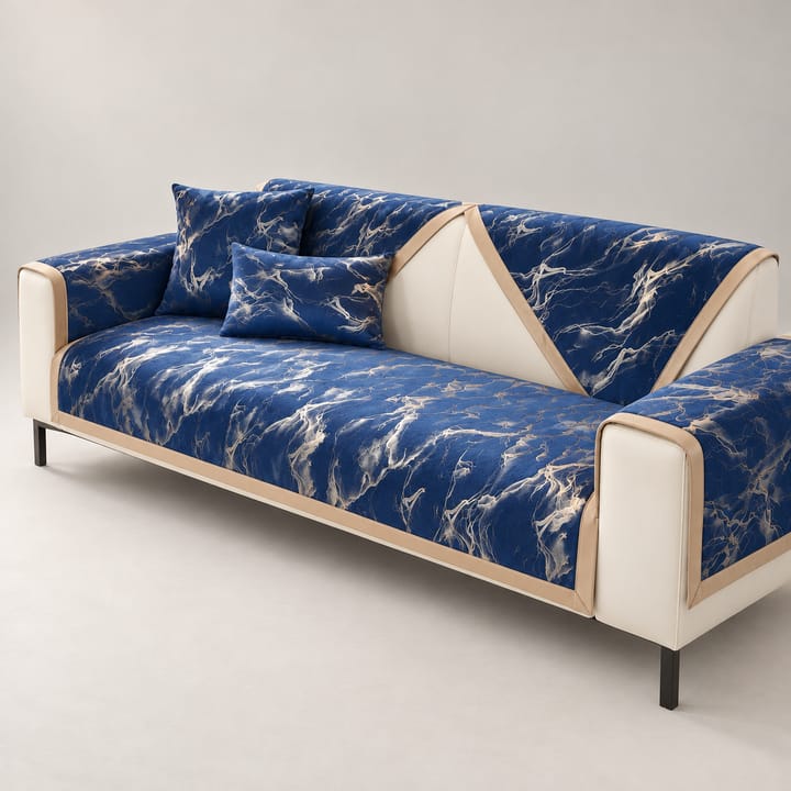 The Marble Print Velvet Sectional Cover, Blue