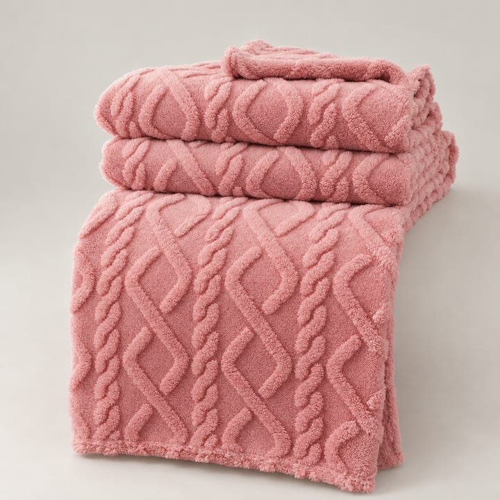 The Cable Jacquard Coral Fleece Throw, Pink