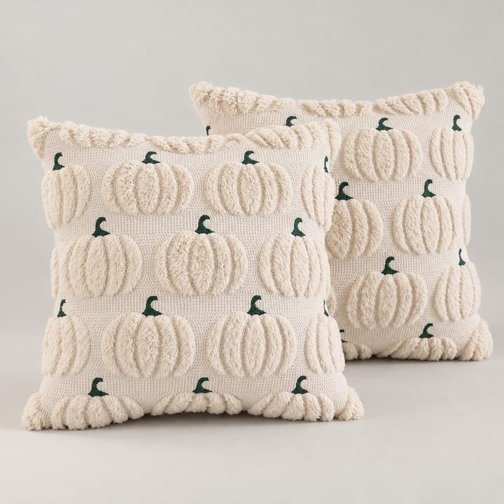 The Embroidered Plush Pumpkin Pillow Cover, Cream pumpkin