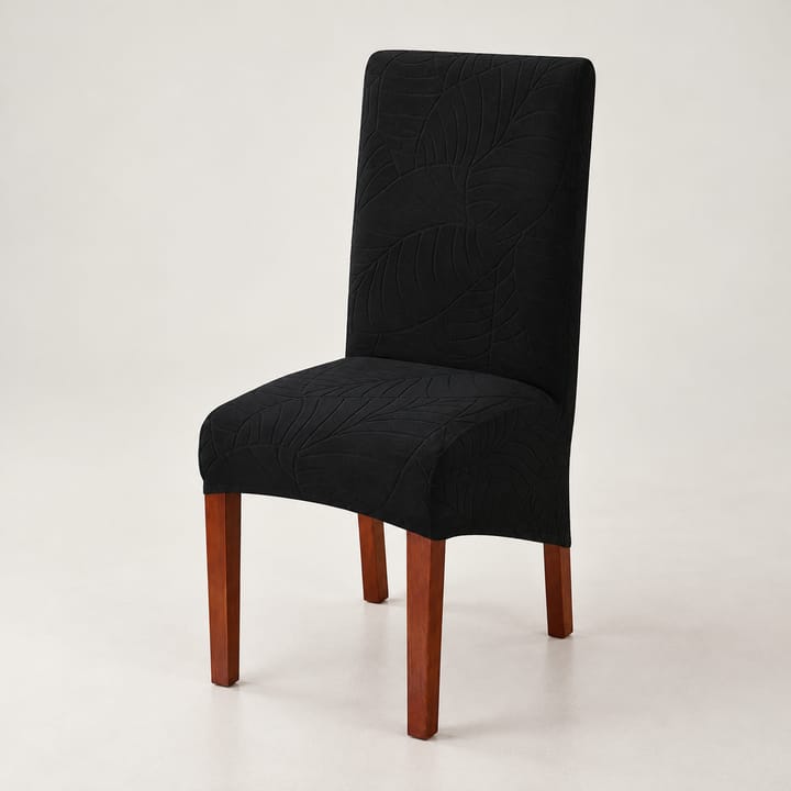 The Basketweave Stretch Dining Chair Cover, Black leaf