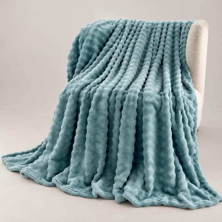 The Wave Stripe Faux Fur Throw, Teal