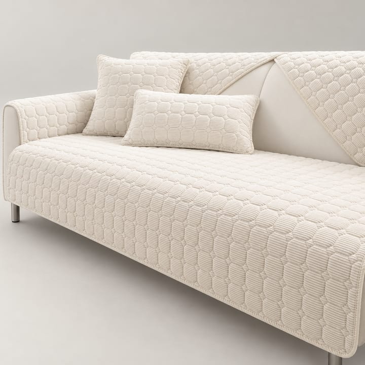 The Quilted Corduroy Plush Sectional Sofa Cover, Offwhite