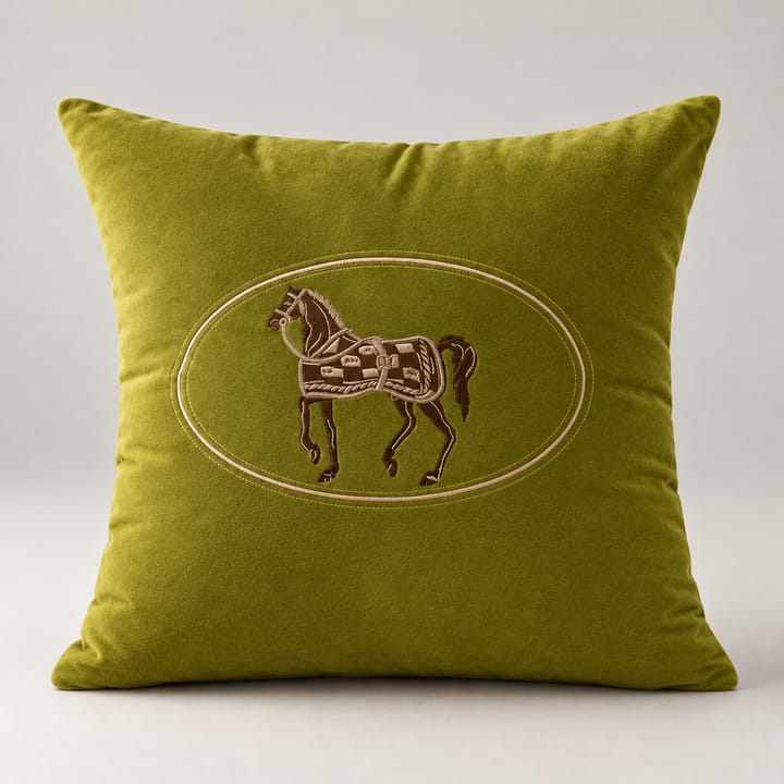 The Embroidered Horse Pillow Cover, Olive
