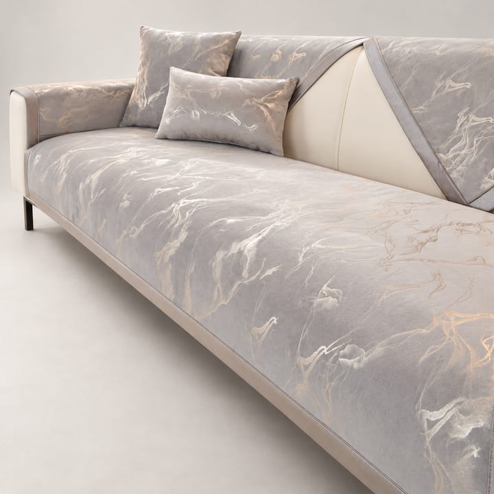 The Marble Print Velvet Sectional Cover, Light gray