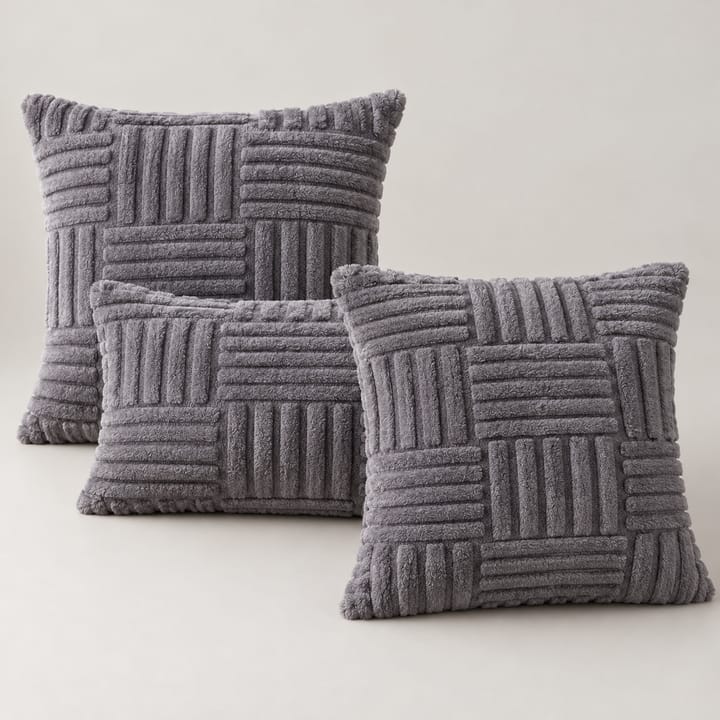 The Ribbed Grid Faux Fur Pillow Cover, Gray