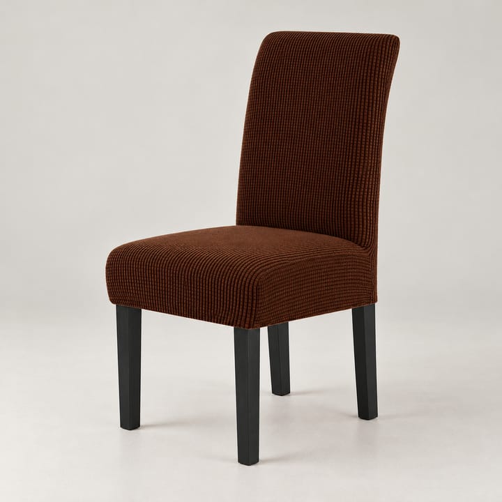 The Checked Jacquard Stretch Dining Chair Cover, Dark brown