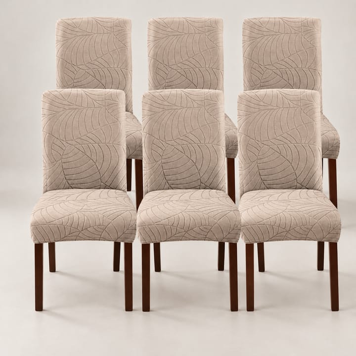 The Leaf Jacquard Dining Chair Cover, Cream, 6 covers