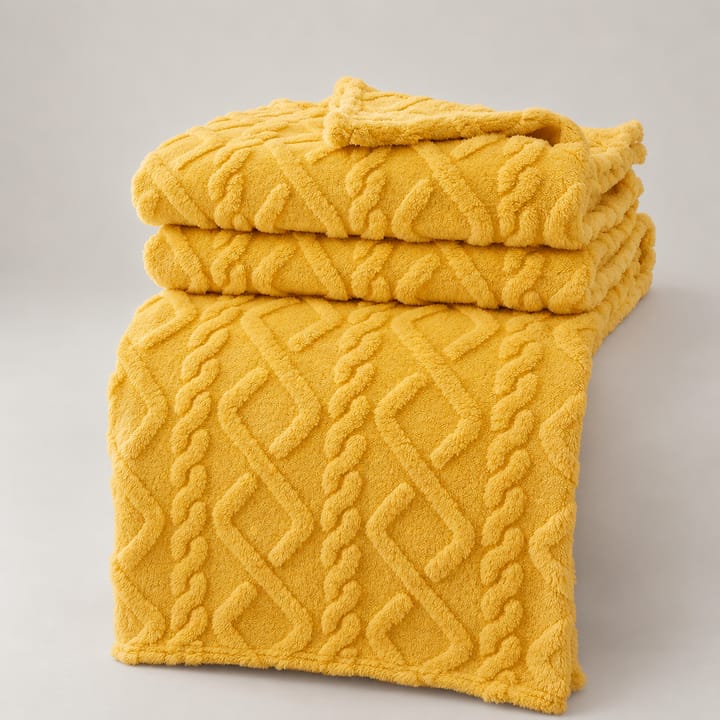 The Cable Jacquard Coral Fleece Throw, Yellow