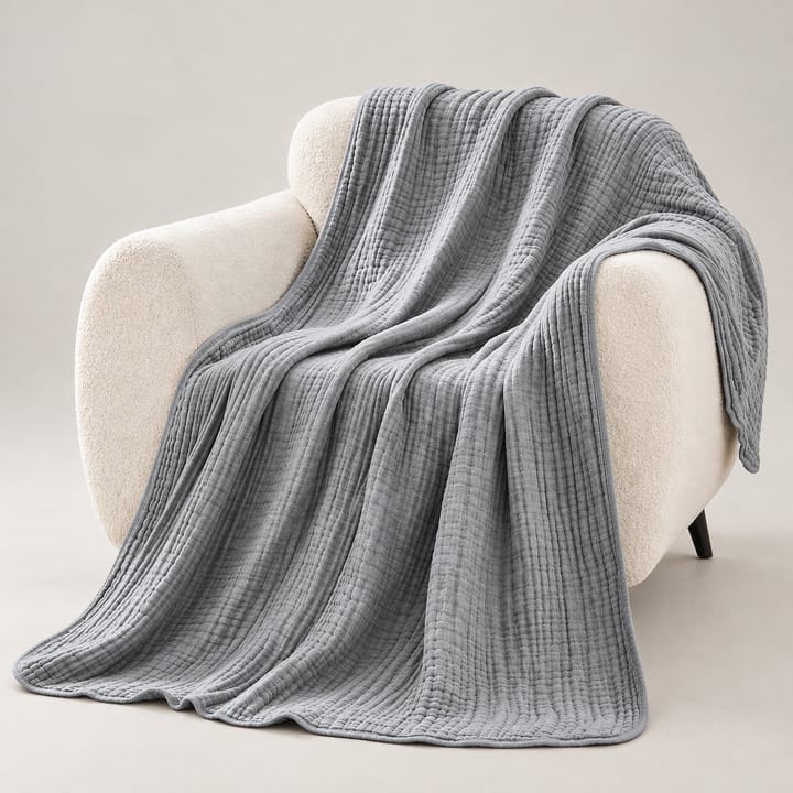 The Cotton Muslin Throw, Light Gray