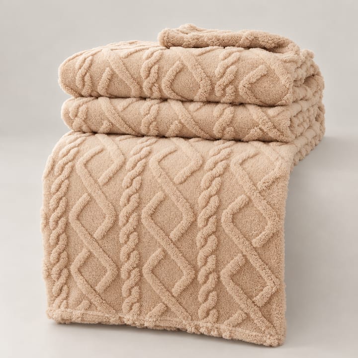 The Cable Jacquard Coral Fleece Throw, Beige