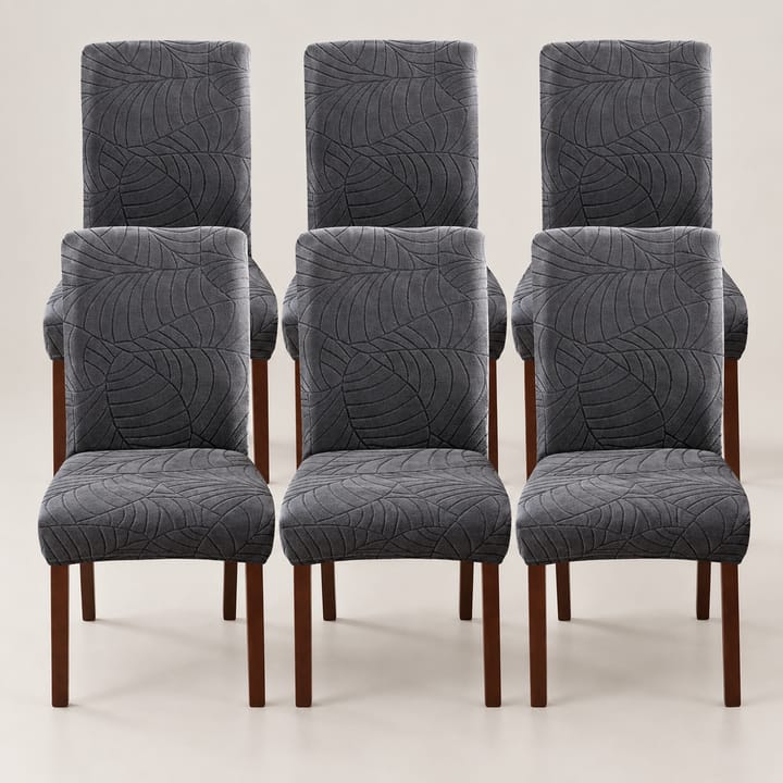 The Leaf Jacquard Dining Chair Cover, Dark gray, 6 covers